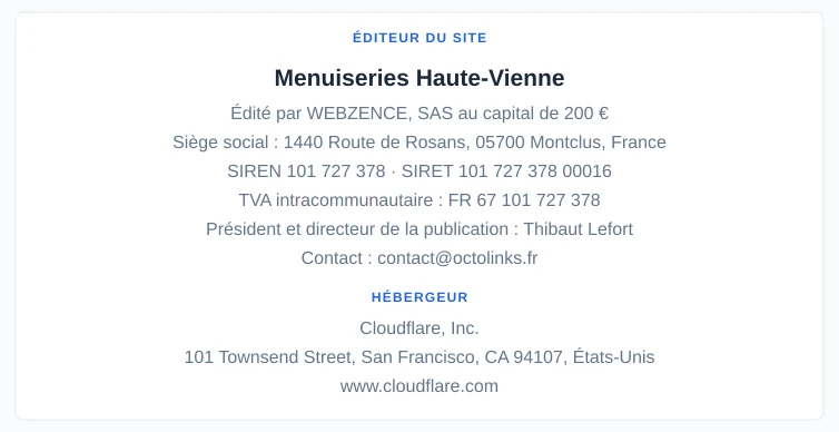Coordonnées légales de l’éditeur et de l’hébergeur du site